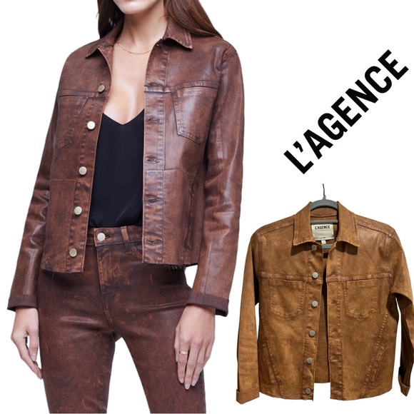 L'AGENCE Jackets & Blazers - SALE🌟LIKE NEW L'AGENCE | SZ S | Janelle Coated Cropped Slim Raw Hem Jacket Java